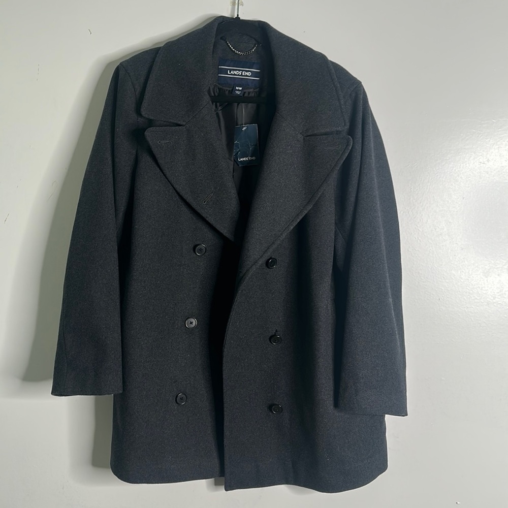 Lands End gray double breast wool blend coat size 16w